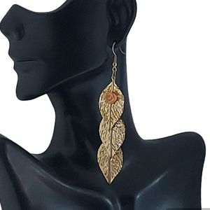 E1926 Goldtone Leaf w/ Rosette Dangle Earrings